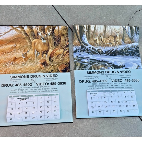 Other - Simmons Drug & Video Advertising Wall Calendars 2004 & 2009 Deer Art